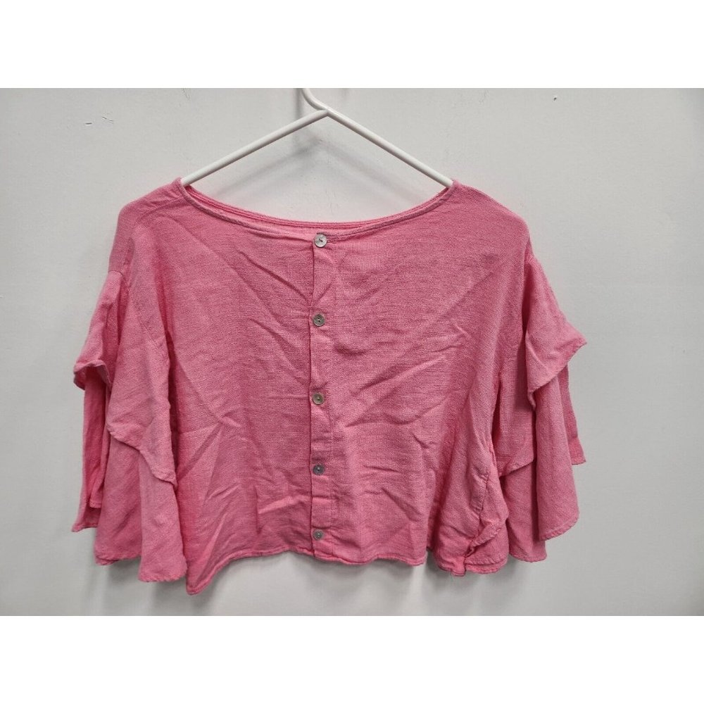Anthropologie Lilka Womens Lora Blouse Size XS Pink Cropped Ruffle Tiered Sleeve - Picture 7 of 8